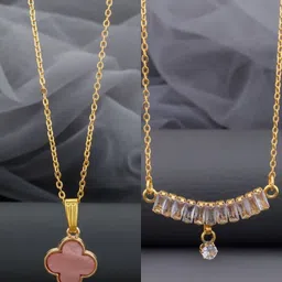 Birado Jewellery Set Of 2 Stainless Steel Gold-Plated Artificial Stones Studded Necklace-picture-12