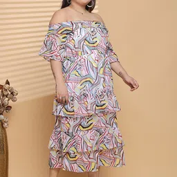 theRebelinme Women Plus Size Printed Off-Shoulder Layered A-Line Midi Dress image 5
