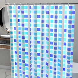 Aura 5-Pcs Blue Printed Waterproof ShowerCurtainWithHooks image 3