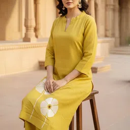 MINGORA Embroidered Pure Cotton Round Neck Top With Trousers Co-Ords Set image 4