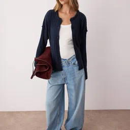 Trendyol Self Design Round Neck Cardigan Sweater image 4