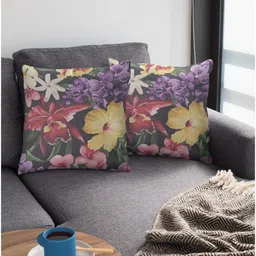 THEYAYACAFE Grey & Red Set of 2 Floral Velvet Square Cushion Covers image 3