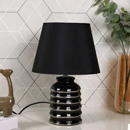 TAYHAA Black Textured Ceramic Frusturical Shaped Table Lamp-picture-19