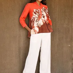 Dora Dori Print Mandarin Collar Top image 4