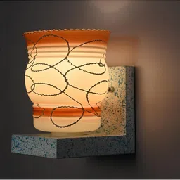 1ST TIME Brown & White Printed Wood Cylinder Shaped Wall Lamp image 4