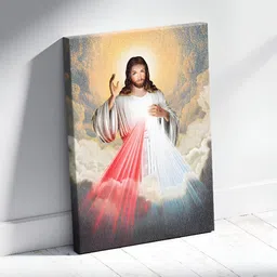 Tushaco Handicrafts White & Pink Jesus Religious Canvas Wall Art image 3