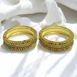 AccessHer Set Of 2 Gold-Plated Rhinestone-Studded & Beaded Bangles image 5