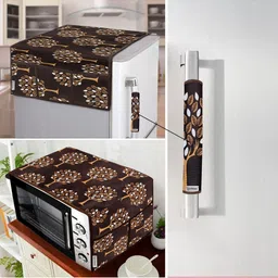 E-Retailer 3Pc Brown Patterned Waterproof Refrigerator & Handle Cover With Oven Top Cover-picture-17