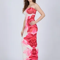 Outzidr Women Floral Print Strapless Maxi Dress image 5
