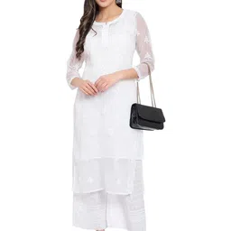 MRS RIGHT Women Ethnic Motifs Flared Sleeves Chikankari Kurta image 3
