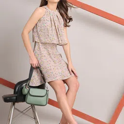 La Zoire Women Floral Printed Mock Neck Fit & Flare Dress-image-54