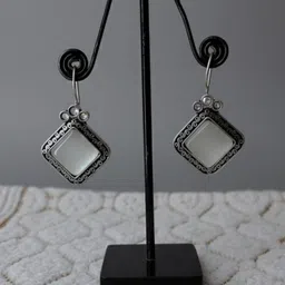 True bella Silver-Plated Artificial Stones Studded Geometric Shaped Oxidised Drop Earrings-picture-32