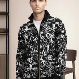 TRIPR Men Mock Collar Abstract Printed Bomber Jacket-image-63