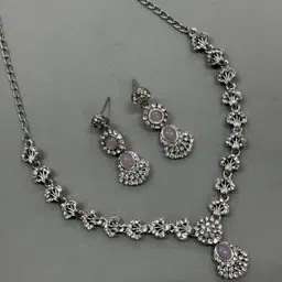 Rhymee Rhodium-Plated Artificial Stone Studded Necklace And Earrings Set image 3
