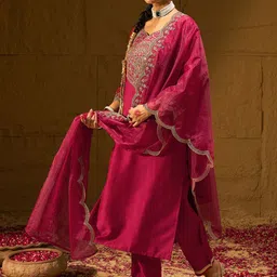 Indo Era Women Floral Embroidered Regular Kurta with Trousers & With Dupatta-picture-11