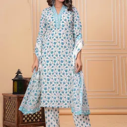 Chandbaali Women Printed Pure Cotton Kurta with Trousers & Dupatta-picture-18