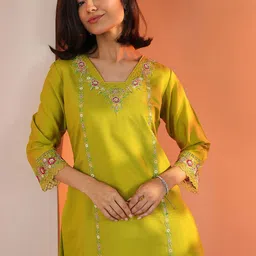 Libas Women Woven Design Embroidered Kurta with Trousers & Dupatta image 5