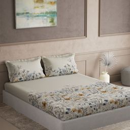 DDecor Grey & Blue Floral Printed 180 TC Cotton Double King Bedsheet Set 2.74 m x 2.74 m-picture-15