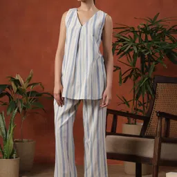 anayna Striped Pure Cotton Top With Trousers image 4