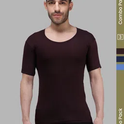 Amul Comfy Men Pack of 3 Multicolor Plain Cotton Vest With Sleeve-picture-21