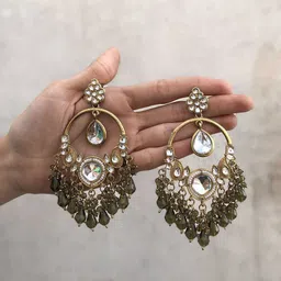Anouk Gold-Plated Artificial Stones Studded And Beaded Contemporary Drop Earrings-picture-30