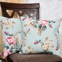 The Home Story 2 Pieces Green & Pink Floral Printed Square Cushion Covers image 3