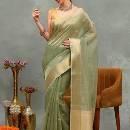 Meena Bazaar Woven Design Zari Saree With Unstithced Blouse Piece-image-80
