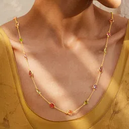 MISS JO 925 Sterling Silver Gold-Plated Amethyst Stones Studded Minimal Chain-picture-12