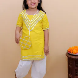 Bold N Elegant Girls Embroidered Gotta Patti Kurta with Salwar with Sling Bag-picture-27