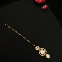 Anouk Gold-Plated Artificial Stones Studded Maang Tikka image 4