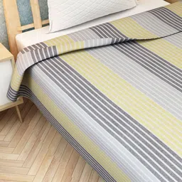 Athom Living Grey & Yellow Striped 180 TC Single Bedsheet with Pillow Covers image 3