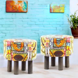 Ikiriya 2-Pcs Yellow & Brown Embroidered Round Ottomans-picture-13