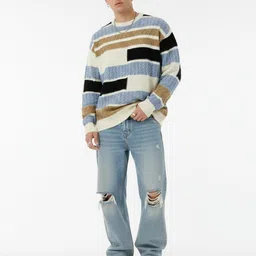 glitchez Acrylic Cable Knit Colourblocked Pullover image 4