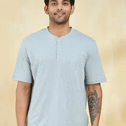Fabindia Men Solid Henley Neck Cotton T-shirt-picture-29