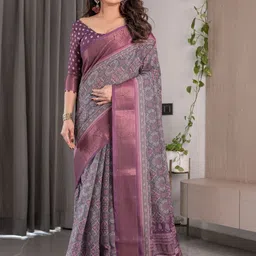 MAHARANI COUTURE Women Cotton Ethnic Motifs Printed Zari Kanjeevaram Saree-picture-22