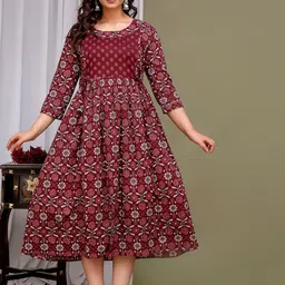 Tulsiram Women Round Neck Floral Print Cotton A-Line Maternity Dress-picture-31