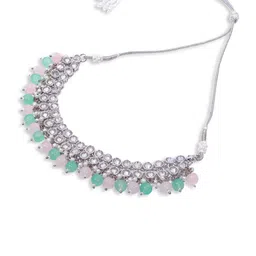 YANSHIKA Rhodium-Plated American Diamond Studded & Beaded Jewellery Set image 5