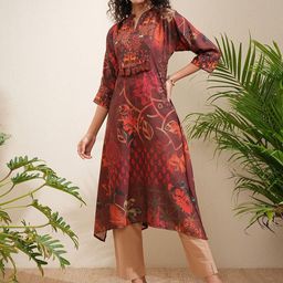 Vishudh Floral Printed Mandarin Collar Handkerchief Hem A-Line Kurta-picture-43