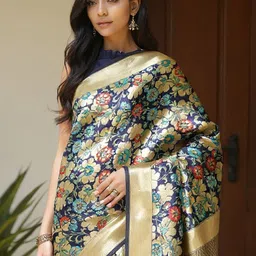 Anouk Rustic Floral Printed Zari Banarasi Saree image 4