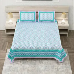 SP DESIGNS Green & Violet Floral Pure Cotton 240 TC Super King Bedsheet Set-2.74mX2.74m-picture-31