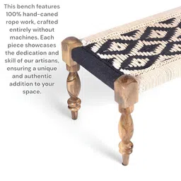 Ikiriya Black & White 3+1+1 Seater Maachi Bench Set with 2 Stools image 3