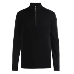 Karl Lagerfeld Men High Neck Half Zip Leather Label Cotton Pullover Sweaters image 2