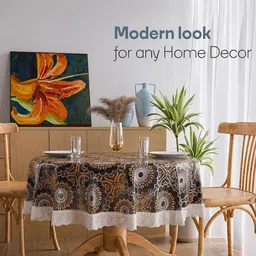 Kuber Industries Black Ethnic Motifs Waterproof Plastic Round 4-Seater Table Cover image 2