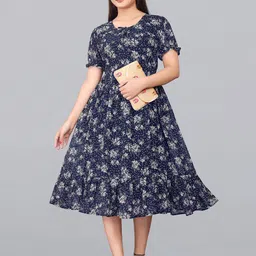 Nautiful Floral Print Puff Sleeve Georgette Fit & Flare Maxi Dress-picture-34