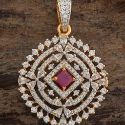 Kushal's Fashion Jewellery Rhodium Gold-Plated Cubic Zirconia Studded Square Pendant image 1