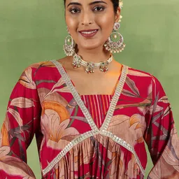 Libas Floral Printed V-Neck Sequinned A-Line Kurta With Salwar &Dupatta image 2