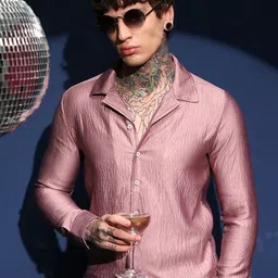 Campus Sutra Men Comfort Fit Textured Cuban Collar Satin Casual Shirt-picture-10