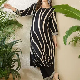 Indo Era Printed Round Neck Three-Quarter Sleeves Top With Trousers-picture-36