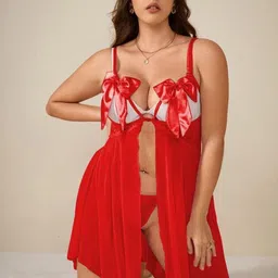 FIMBUL Women Shoulder Straps Satin & Lace Bow Detail Babydoll-picture-35