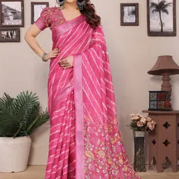 WOVENSTOCK Floral Zari Pure Linen Block Print Saree-picture-41